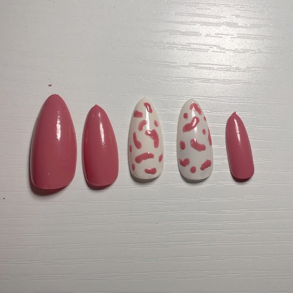 Handmade Pink & White Cow Print Nails